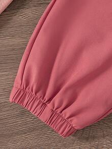 Set de 2 piezas de ropa casual de verano para niñas, que incluye una camiseta de manga corta con estampado de corazones y pantalones de longitud completa, con ajuste regular - Rosa Oxidada - Ver 9