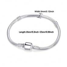 925 Sterling Silver Plated Luxury Handmade Silvery Snake Charm Bracelet For Women 3mm Beads Charms Basic Chain Ideal Gift Fashion Jewelry - Silver - View 2