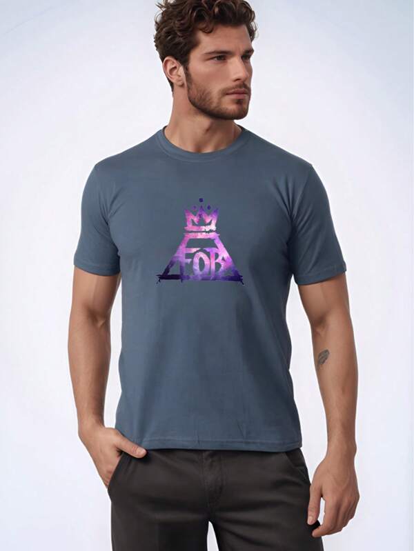Camiseta Estampada Fall Out Boy Simbolo Purple Bandas de Rock Musicas Clássicos Confortável Tecido Resistente Preta