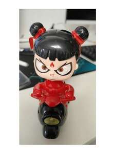 1pc Nezha Cartoon Car Toy, Pressing Movement, 360° Rotatable Head, No Battery Needed, Stress Relief Toy With Random Headband