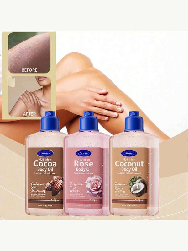 1 Bottle Of 260ml Large-Capacity Body Oil, Rose Body Oil, Coconut Body Oil, Cocoa Body Oil Can Be Used For Men's And Women's Daily Skin Care, Easy To Absorb, Not Greasy, Moisturize, Nourish Smooth Body Care Oil. It Can Also Be Used For Body Massage, Moisturizing And Delicate Skin, And Multi-Effect Physical Protection.