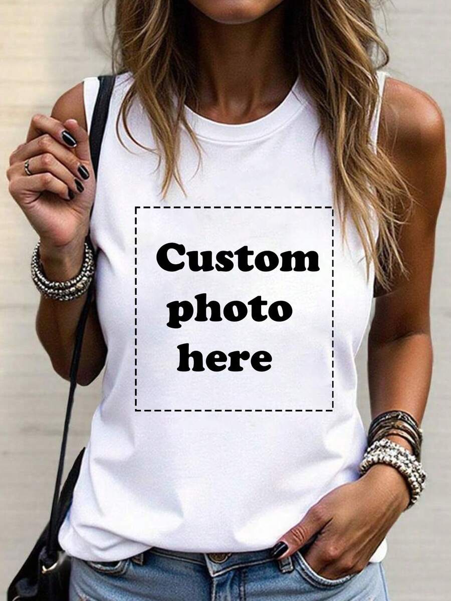Regalos personalizados a medida - Camiseta/Chaleco de mujer soltera personalizado, añade tu propio texto/imagen (patrón de insignia/logotipo de la empresa/foto familiar/selfie) Diseña tu propia impresión personalizada, estilosa, de moda, 'hipster', casual, 'minimal chic', personalizada, única, disfraces de hombre, 'cápsula de guardarropa', estilo básico/urbano para hombres, regalos ideales para él, novio, familia, amigos, para cumpleaños, vacaciones/días festivos, escuela/competición, deportes/escalada - Blanco - Ver 1