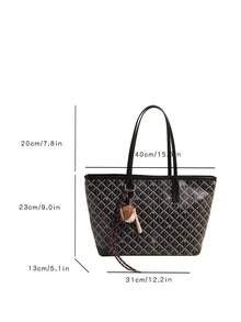 SHIMEINI 2025 New Fashion Women's Handbag, Large Capacity Commuter Niche Design Shoulder Bag, Casual Versatile Simple Stylish Tote Bag, Comfortable Material PU Texture Color Blocking Diamond Quilted Zipper Closure, Comfortable Dual Shoulder Straps, Spacious, Autumn/Winter (Note: No Pendant Included) - Black - View 8