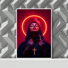 1 Pc Canvas Painting,Neon Halo, Smoke, Cross Necklace, Tattoos,Wood Framed Painting (1) Thickness 2.5 Cm/ 1 Inch-Home Decoration For All Occasions,Ideal New Year, Valentine's Day,Thanksgiving,Easter,Christmas Gift,Room Decoration Aesthetic,Wall Decoration Art,Perfect Gift,Autumn And Winter Wall Decoration,Living Room Decoration, Bedroom Decoration, Kitchen Decoration, Entry Decoration, Bathroom Decoration, Direct Wall Painting, High Quality Wall Painting Poster,Modern Home Decoration Stretched And Framed Ready To Hang - Black - View 9