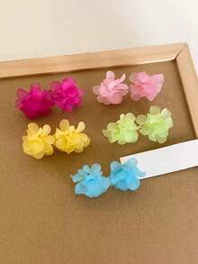 1 Pair Women's Colorful Woven Floral 3D-Shape Stud Earrings, Jewelry Gift - Hot Pink - View 7