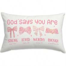 1/2pcs, Polyester, Christian Pink Bow Throw Pillow Cover 12x20, God Says You Are Christian Pillow Cover Gift For Women, Bible Verse Pink Bows Inspirational Throw Pillow Cover, Affirmations Gifts, Single-Sided, No Pillow Core