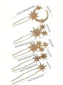 1 Stück/5 Stücke Schneeflocke Vintage Palast Stil Glashaar Stick Dekoration, universelle 6-zackige Stern Braut Haarschmuck