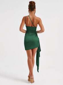 新款性感露背细肩带荷叶边修身迷你连衣裙，适合酒吧、派对、度假派对等场合。 - 橄欖綠 - 查看 2