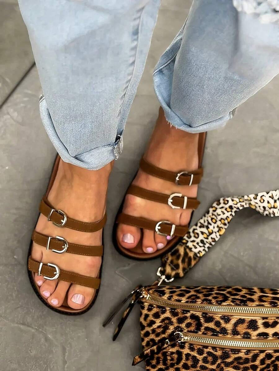 1 Pair Beach/Outdoor Vacation Versatile Simple Sandals, Suitable For Spring/Summer - Brown - View 1