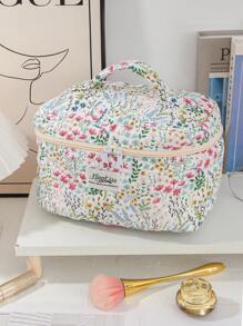 1 Peça/Conjunto Nécessaire de Maquiagem com Flores Frescas, Estilo com Zíper Acolchoado com Estampa Floral Rosa e Planta Verde, Grande Abertura, Portátil para Viagem. Necessaire de Maquiagem Pequena para Carregar na Mão. Nécessaire para Lavar no Banheiro, Bolsa de Armazenamento de Joias, Bolsa de Armazenamento de Produtos de Beleza, Bolsa de Armazenamento de Pincéis