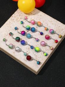 15pcs Mixed Rainbow Color Vacuum Plated Body Piercing Navel Rings, Stainless Steel Hypoallergenic Fashion Popular For Hip Hop, Punk, Lady Daily Wear, For Red Customers