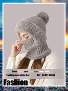 WarmthMax Thermal Lined Knit Hat - Windproof, Thermal Insulation, Earflap Protection, Hooded Neck Gaiter, Breathable, Moisture-Wicking, Outdoor Cycling Essential For Cold Weather
