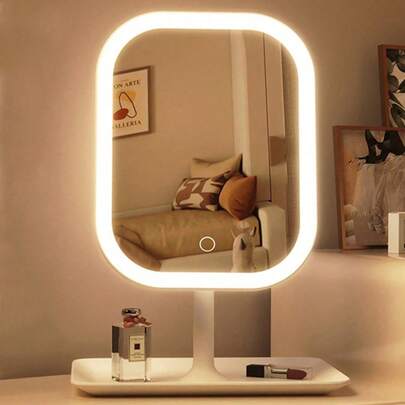 LED化妆镜，3种灯光模式，触控操作，便携式支架，可折叠便携化妆镜，旅行化妆镜，可充电，LED化妆镜，送给女性的绝佳圣诞礼物