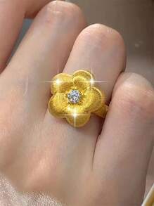 1 Stück eleganter Kubikzirkonia Blumen Verlobungsring für Damen, moderner fünfblättriger Kleeblatt Ring als Geburtstagsgeschenk, Geschenk für Date, Bankett, Abschlussball, Party