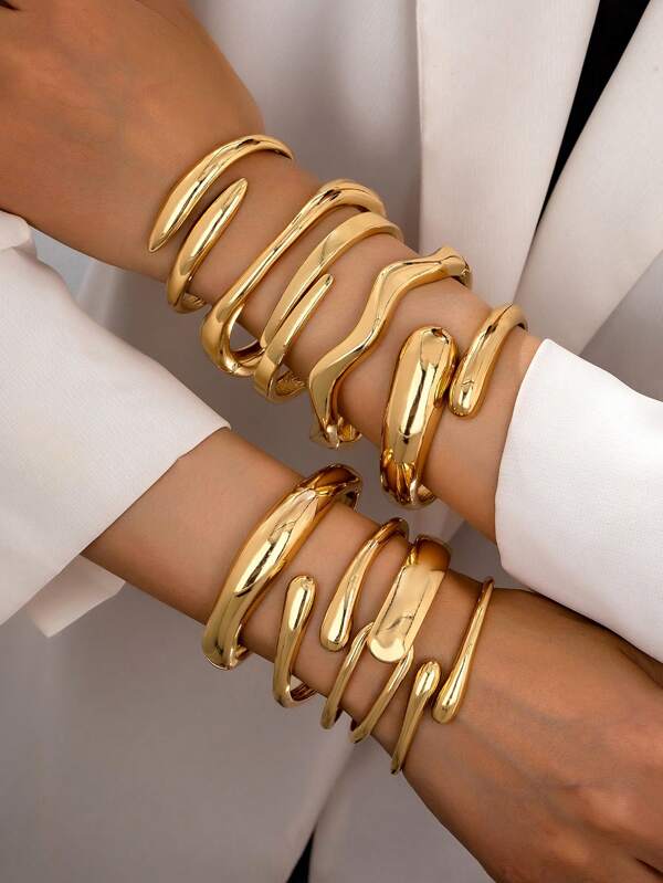 9pcs/Set Minimalist Asymmetrical Geometric Teardrop Bracelets, All-Season Jewelry Set, Elegant Gift For Women
