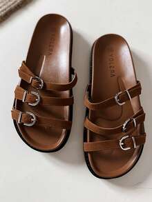 1 Pair Beach/Outdoor Vacation Versatile Simple Sandals, Suitable For Spring/Summer - Brown - View 2