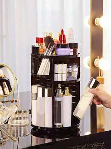 360 Degree Rotating Acrylic Makeup Organizer Storage Rack, Cosmetic Display Stand For Vanity,For Holiday Beach, Bathroom Collection, Bedroom Collection, Large Capacity - White - View 3