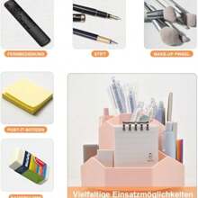 1pc Desktop Storage Box Rotating Pen Holder - 360 Degree Multi-Function Pen Cup With 9 Compartments Suitable For Office, School, Home (Pink)