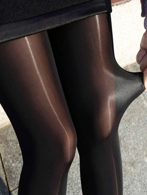 1pc Plus Size Shiny Tights 20D (XS-5XL) - Black Lifting Leggings, Sophisticated & Versatile For Dressing Up
