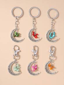 1pc Creative Tassel Turquoise Hollow Moon Key Chain, Unisex, Suitable For Everyday Commuting Wear - Multicolor - View 1