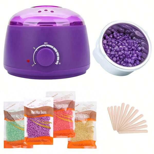 Wachserwärmer Haarentfernungsgerät für Hand, Fuß, Körper SPA Epilator Paraffin Wachs Topf + Wachsbohnen + Holzstäbchen