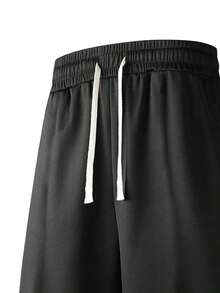 Men's Loose Casual Sports Pants, Minimalist Solid Color Wide Leg Design, With Drawstring Waist And Large Pockets, Lightweight And Comfortable, Suitable For Daily Walking, Work, Travel And Other Occasions. - Black - View 4
