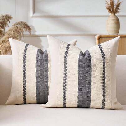 1pc Bohemian Style Pillow Case, Soft Gray Farmhouse Decorative Sofa Cushion Cover For Living Room Home Decor