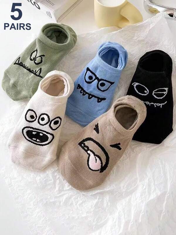 5 Pairs Cute Funny Cartoon Ankle Socks, No Show Socks, Low Cut Thin Casual Socks For Women And Men, Personalized Socks, Fashion Versatile Socks, Soft, For Pants, Business Shoes, Sneakers, Sports Socks, Casual Socks, Home Socks