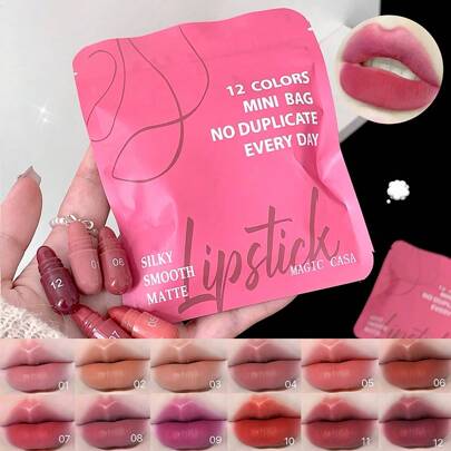 Set de 12 piezas de brillo de labios en cápsula mini, set de brillo de labios mate duradero y no desvanecible