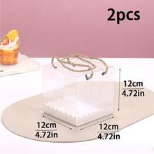 2pcs/4pcs Rectangular Transparent PET Cake Roll Packaging Boxes, Square Handle Swiss Roll Cake Boxes, Baking Pastry Takeaway Containers - Multicolor - View 15