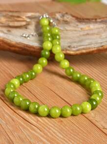Summer Handmade Beaded Necklace, Natural Olive Stone Choker, 6mm/8mm/10mm/12mm Beads, Suitable For Daily Wear