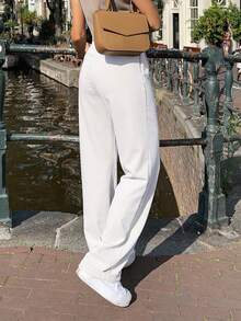 MYOURSA Pantalones rectos con pliegues en el frente y corte sastre