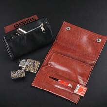 1 pieza, Estuche de tabaco de PU estilo retro, bolsa, titular de papel de fumar, monedero y herramienta para liar