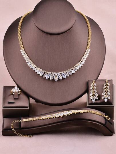 CORUIXI 1 件金色眼形白色方晶锆石首饰套装，包括项链、耳环、手链、戒指 - 4 件，适合派对、晚会、婚礼、生日礼物