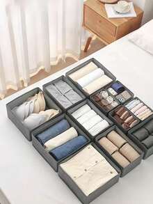 1/3/6/9/12 paquetes de cajas de almacenamiento de tela plegables, organizador de armario y gaveta, cestas y contenedores de tela para ropa interior, sostenes, calcetines, lencería y ropa - Gris - Ver 4
