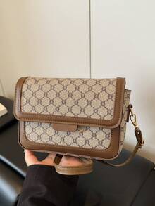 时尚休闲百搭大容量双层单肩斜挎包，复古设计高品质按扣小方包，女士 - 灰色 - 查看 6