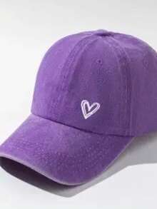 1pc Dual Heart Print Baseball Cap, Fashionable Versatile Sun Visor, Breathable Design Suitable For Travel, Outdoor Sports,Summer,Beach,Hat - Purple - View 3