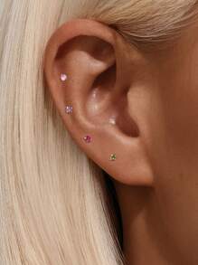 1 Peça Brinco Pequeno Marquise de Prata 925 Sterling com Bola Colorida, de Costas Planas, Declaração, Piercing de Cartilagem Hélix, Joias Finas para Uso Diário, Casamento, Festa, Noivado, Aniversário, Dia dos Namorados