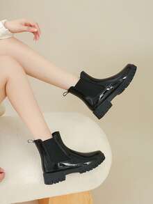 Nuevas botas de lluvia de Chelsea para mujer, con suela gruesa, banda elástica, de moda, impermeables y antideslizantes de goma para exteriores - Negro - Ver 4