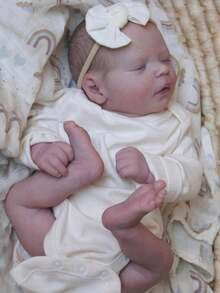 18inch 46cm Asleep bebé Reborn muñeca (extremidad de vinilo suave, cuerpo de tela) Juguete para Niña Arte Realista Bebe Muñeca Recién Nacido Lifelike Regalo de Cumpleaños - Beis - Ver 3