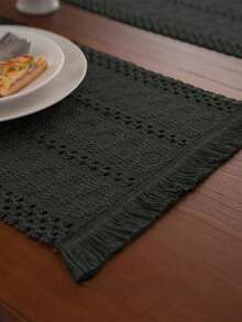 American Farmhouse Style Woven Green Placemats, Kitchen Dining Table Decor Mats, Family Gathering Table Decoration Rectangular Placemats - Black - View 4