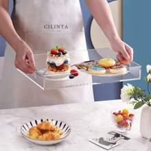 1 Stück transparenter, eleganter, moderner, rechteckiger Acryl Präsentations-Tablett mit Griff für Lebensmittel, Obst, Kosmetik, Parfüm und Frühstücks-Aufbewahrung, geeignet für alle Anlässe