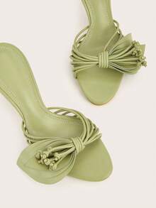Spring/Summer Elegant Minimalist Pointed Toe Green Floral Decor Stiletto High Heel Sandals - Green - View 5