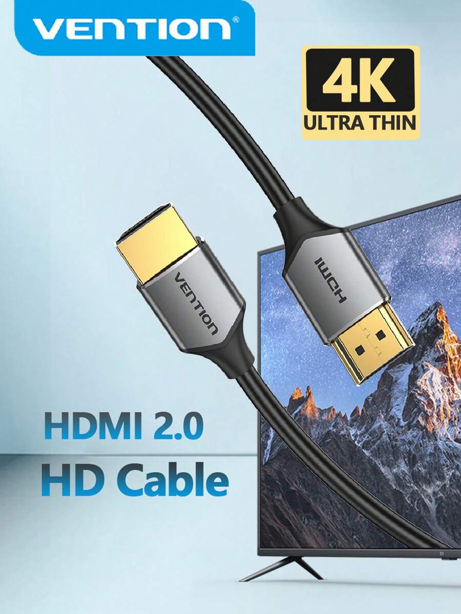 VENTION 4K HDMI Cable,HDMI 2.0 Ultra Thin Cord Aluminum Alloy 18Gbps High Speed , Support 4K@60Hz 2160P 1080P 3D ARC Compatible With UHD TV Monitor Computer Blu-Ray And More - Grey - View 1