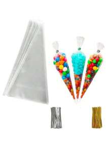 100pcs/50pcs OPP Transparent Triangle Candy/Food Bags, Suitable For Candies, Chocolates, Cookies Etc. DIY Candy Bag Set, Wedding Favor, Birthday Party Decor, Suitable For Baking, Candies, Pastries And Snack Packaging. Wedding Party Gift Bags, Suitable For Christmas, Ideal For Kitchen Storage