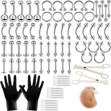 84PCS Body Septum Piercing Kit 14G 16G Tools For Nose Tongue Lip Ear Eyebrow Belly Button Cartilage Tragus Industrial Barbell Helix Daith Piercing Jewelry Clamps