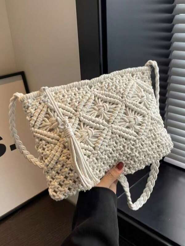 Handwoven Small Crossbody Bag For Women, New Woven Shoulder Bag, Niche Beach Retro Style, Versatile Square Envelope Bag, Fashion Crossbody Bag, Vacation Beach Bag