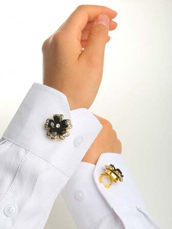 2pcs Buttons Cover For Shirt Sleeve Cuff-Link Fashion Luxury Rhinestone Jewelry Cufflinks Top Button Of Shirts Decorative Collar Jewel Wedding Dress Shirt Accessories Cuff Button Gift