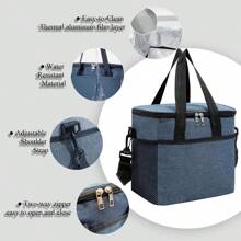 1pc Oxford Cloth Foldable Insulated Large Lunch Bag Leak Proof Soft Refrigerated Portable Handbag, Suitable For Camping/Barbecue/Family Outdoor Activities