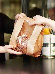 50pcs Toast Bag Bread Kraft Paper Bag (With Stickers), Small/Medium/Large Paper Bread Bag With Window, Baked Food Packaging Supplies, Label Seal Stickers For Baked Food Packaging Storage, Household Supplies